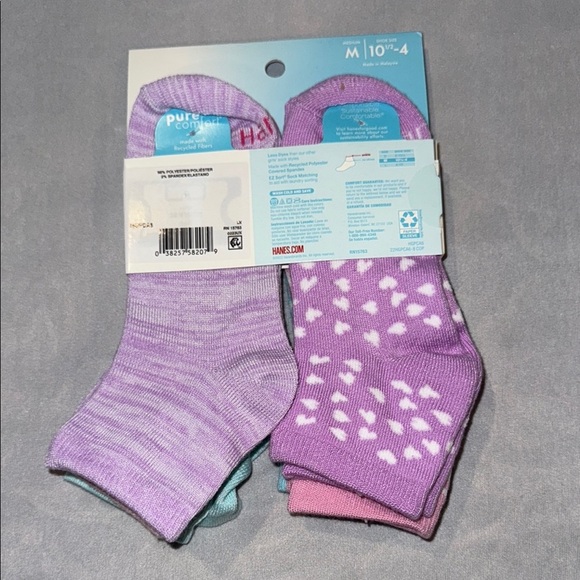 Hanes Pure Comfort Ankle Socks - Blue and Pink 6 Pairs - Picture 3 of 6